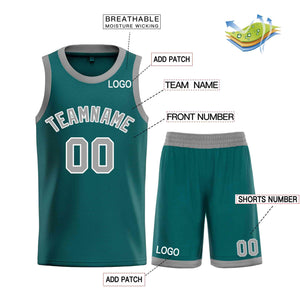 Maillot de basket-ball incurvé personnalisé Aqua gris-blanc Bull Classic