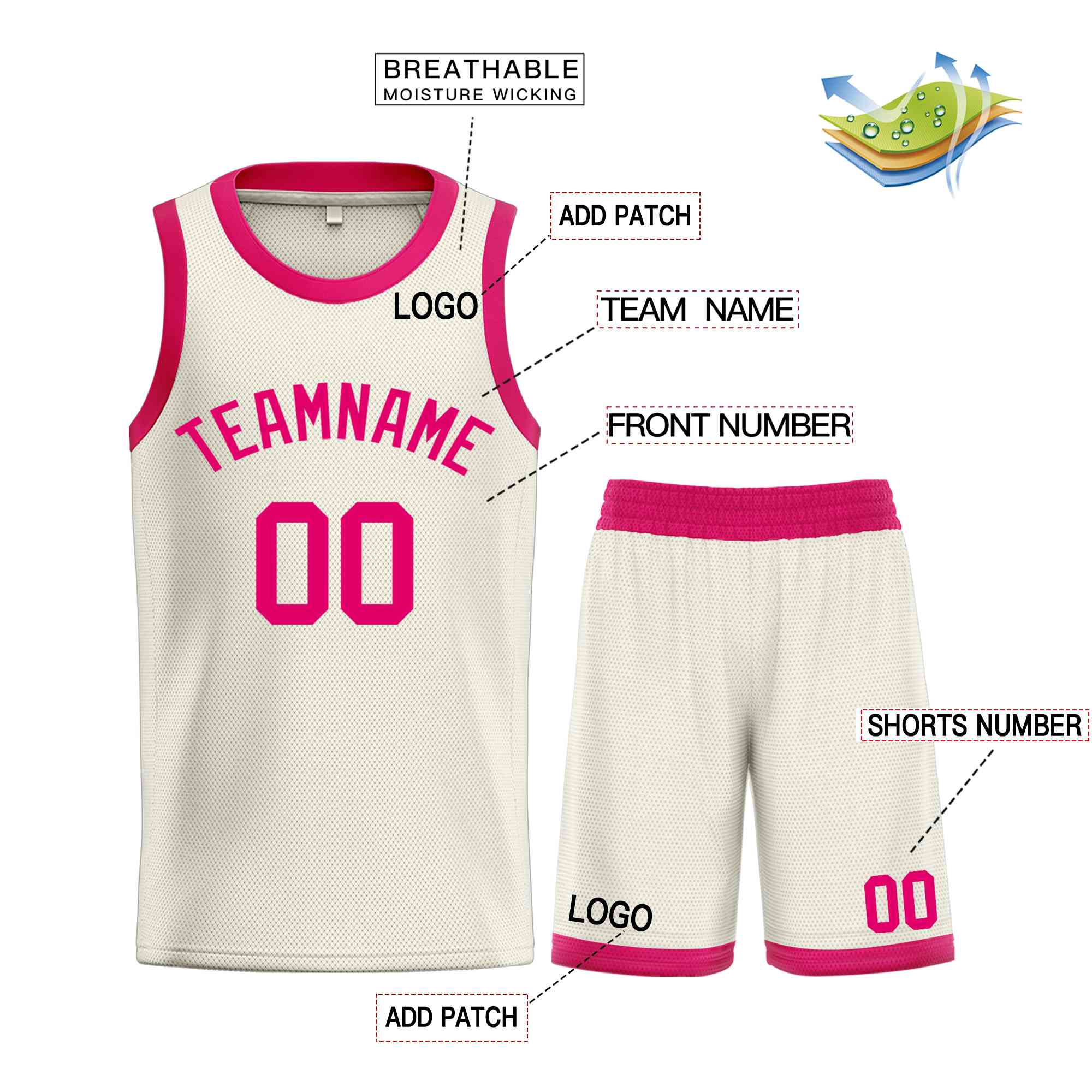 Maillot de basket-ball Bull, ensemble classique rose crème personnalisé