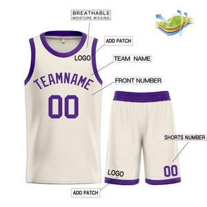 Maillot de basket-ball Bull, ensemble classique violet crème personnalisé