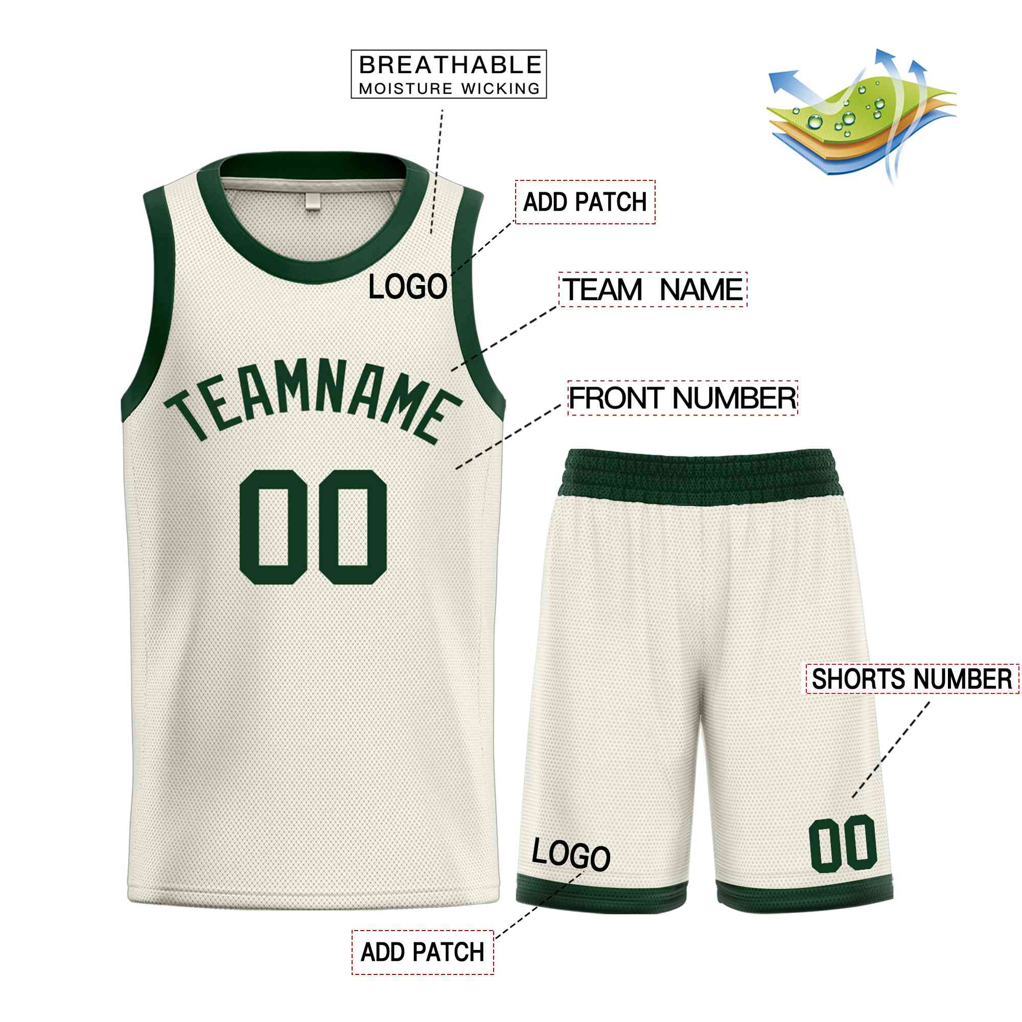 Maillot de basket-ball Bull personnalisé, ensemble classique vert crème personnalisé