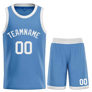 Maillot de basket-ball personnalisé, ensemble classique de taureau blanc bleu clair