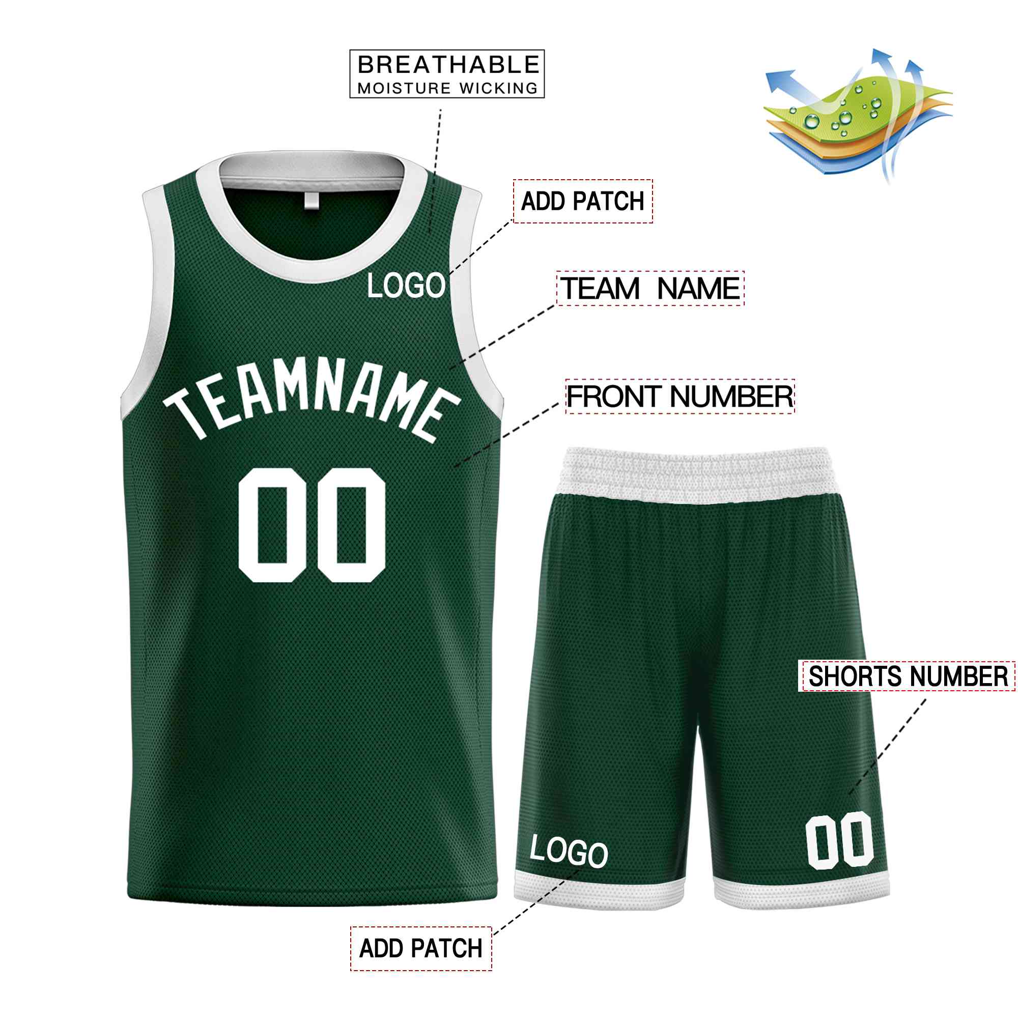 Maillot de basket-ball incurvé personnalisé Hunter Green WhiteBull Classic