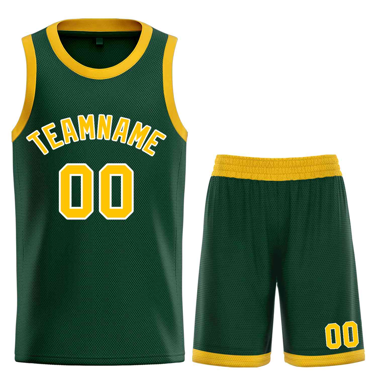 Custom Hunter Green Yellow-White Bull Classic Sets Curved Basketball Jersey