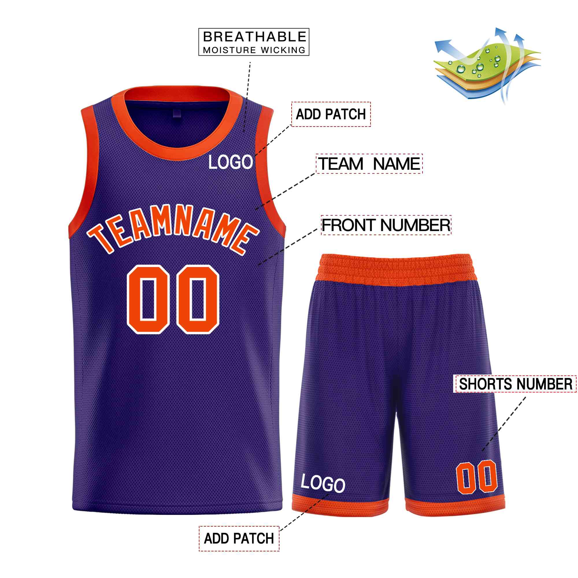 Custom Purple Orange-White Bull Classic Sets Curved Basketball Jersey