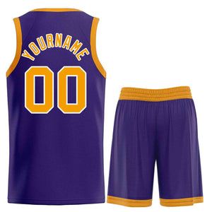 Maillot de basket-ball incurvé personnalisé, violet, jaune et blanc, ensembles classiques de taureau