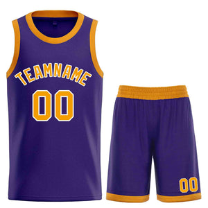 Maillot de basket-ball incurvé personnalisé, violet, jaune et blanc, ensembles classiques de taureau