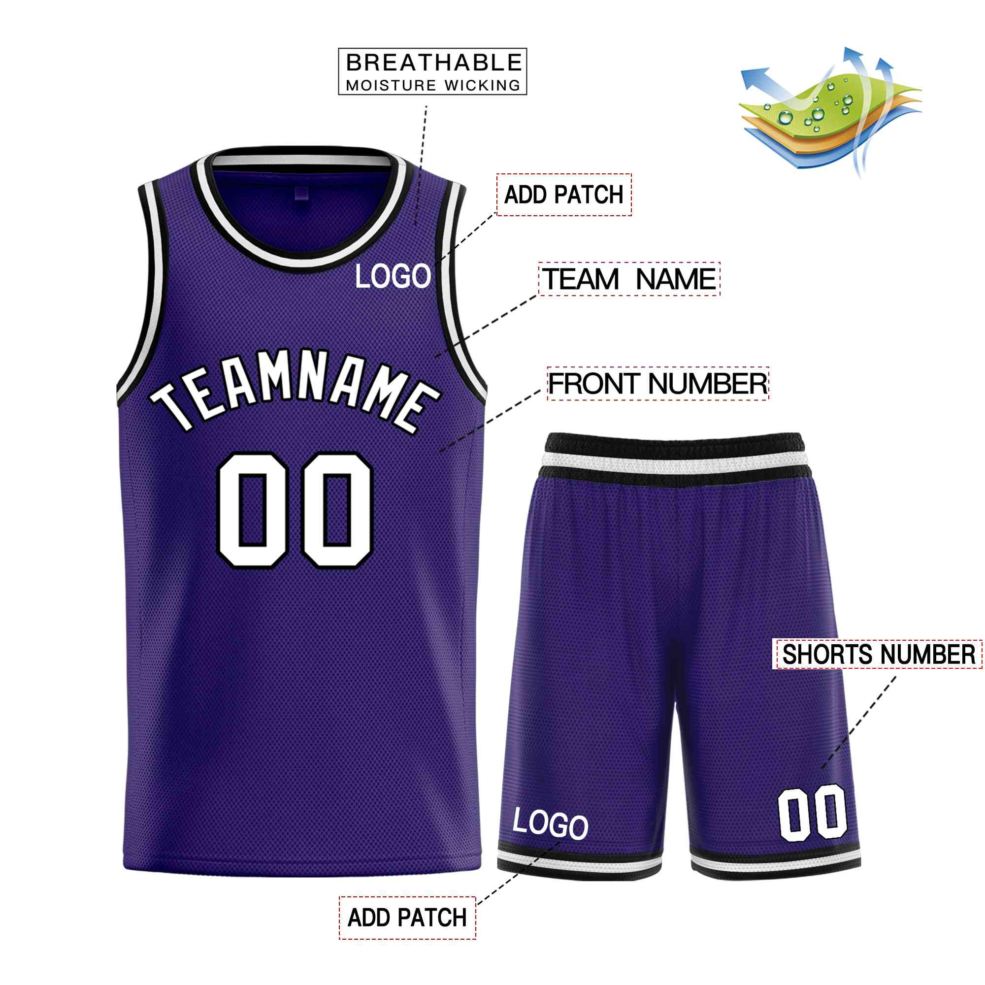 Custom Purple White-Black Bull Classic Sets Curved Basketball Jersey