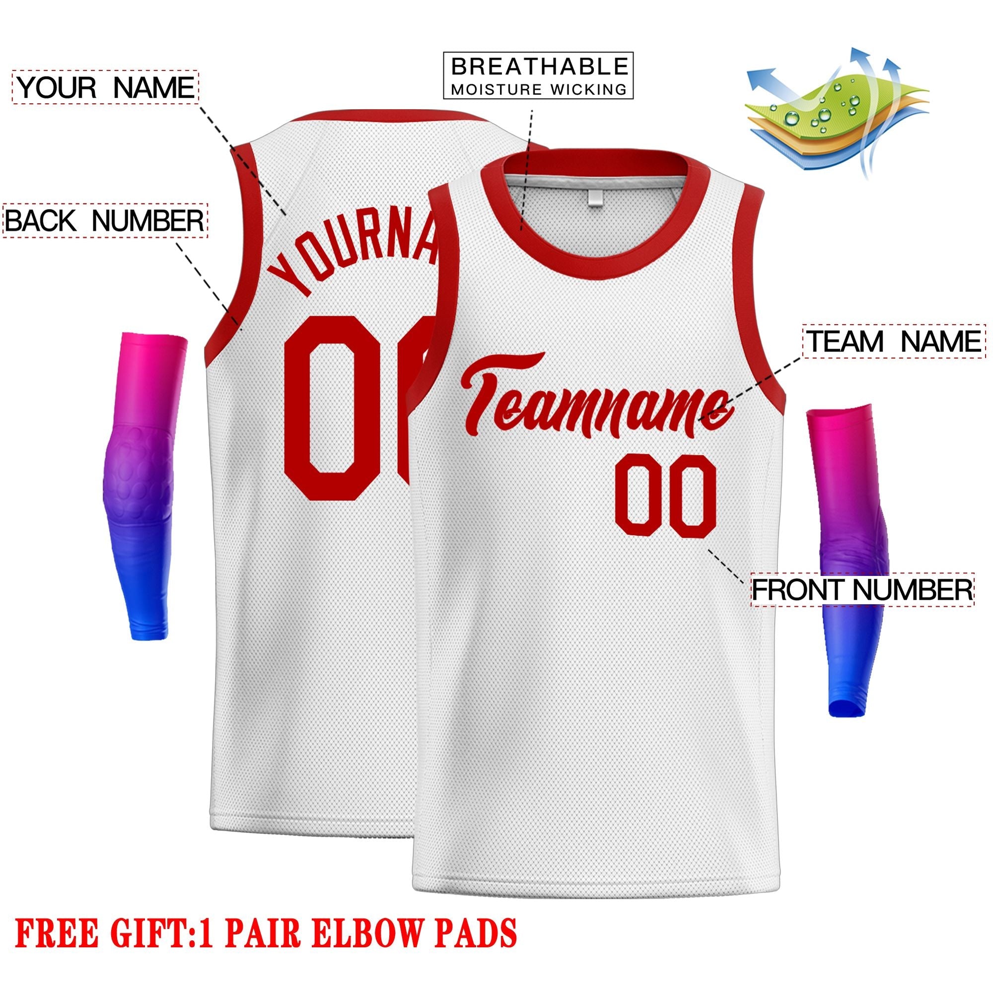 Custom White Red Classic Tops Men Casual Basketball Jersey