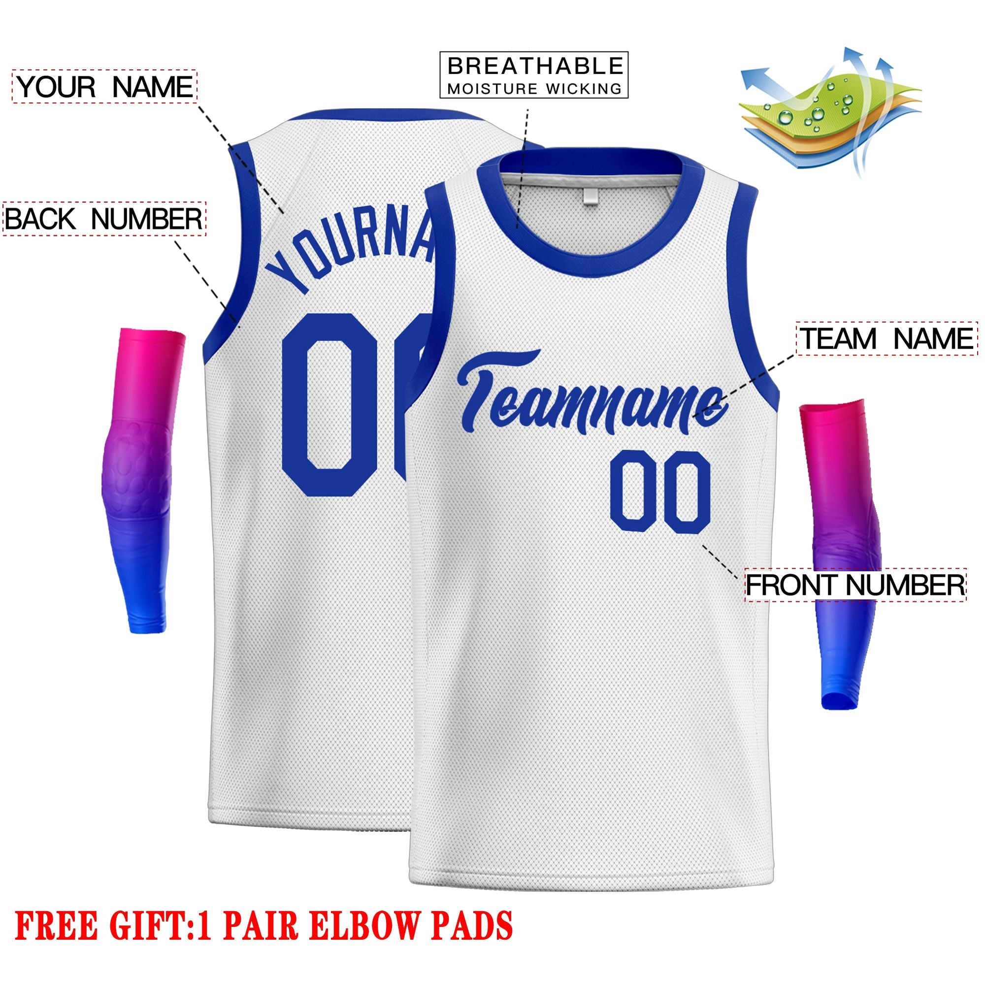 Custom White Royal Classic Tops Men Casual Basketball Jersey