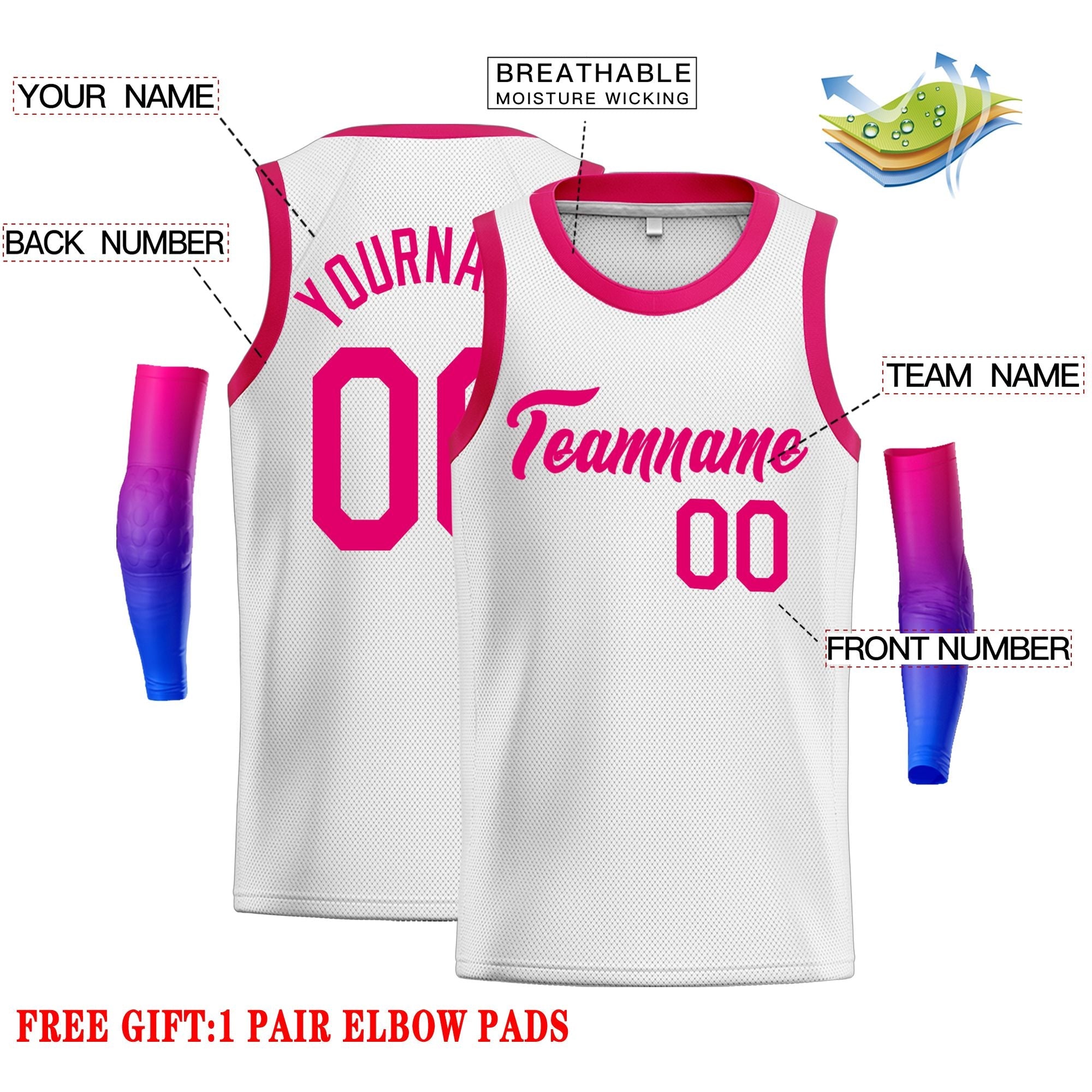 Custom White Pink Classic Tops Men Casual Basketball Jersey