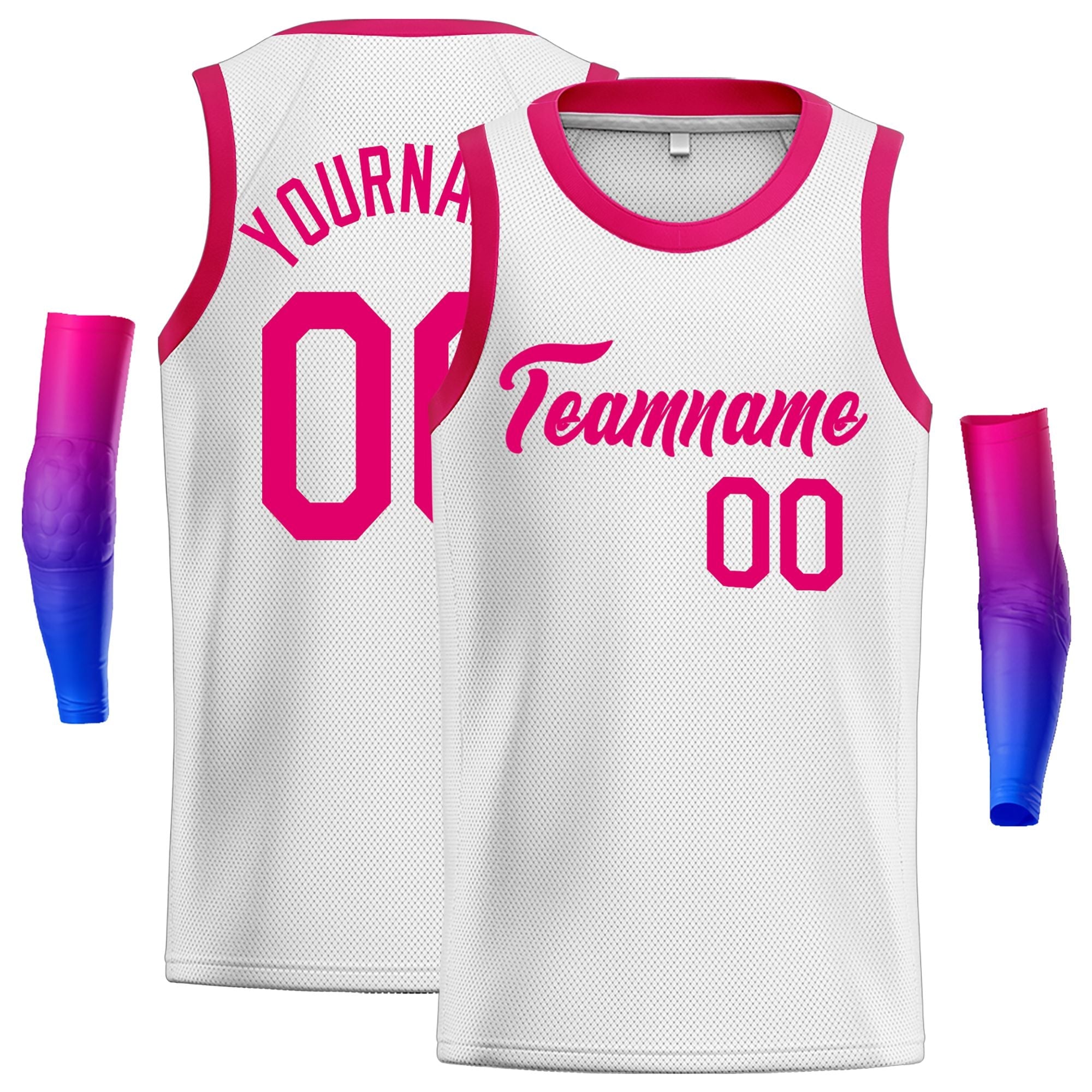 Maillot de basket-ball décontracté pour hommes, haut classique rose blanc personnalisé