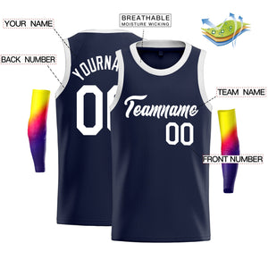 Custom Navy White-Gray Classic Tops Athletic Vest Basketball Jersey