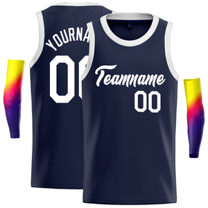 Custom Navy White-Gray Classic Tops Athletic Vest Basketball Jersey