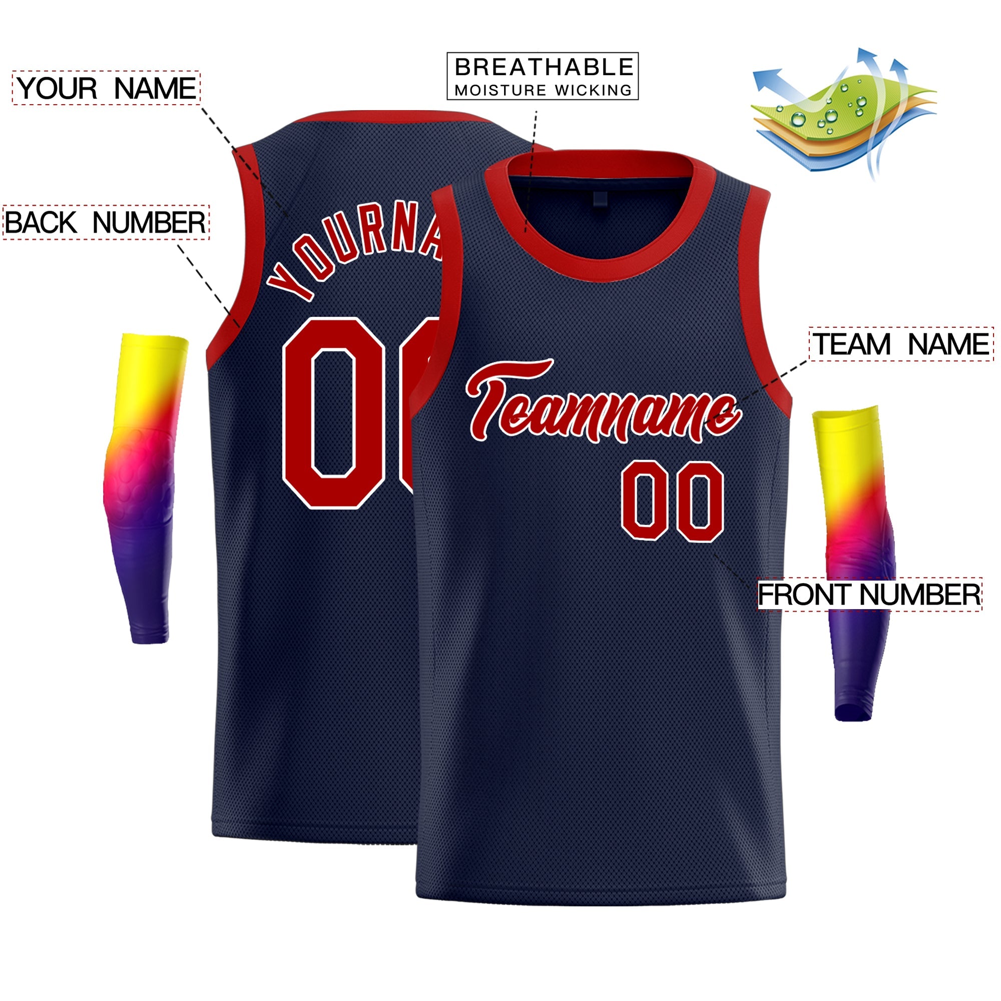 Custom Navy Red-White Classic Tops Men Basketball Jersey