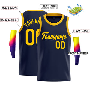 Maillot de basket-ball de Sport en tête classique jaune marine personnalisé