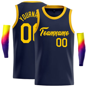 Maillot de basket-ball de Sport en tête classique jaune marine personnalisé