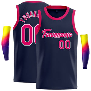 Custom Navy Pink-White Classic Tops Basketball Jersey