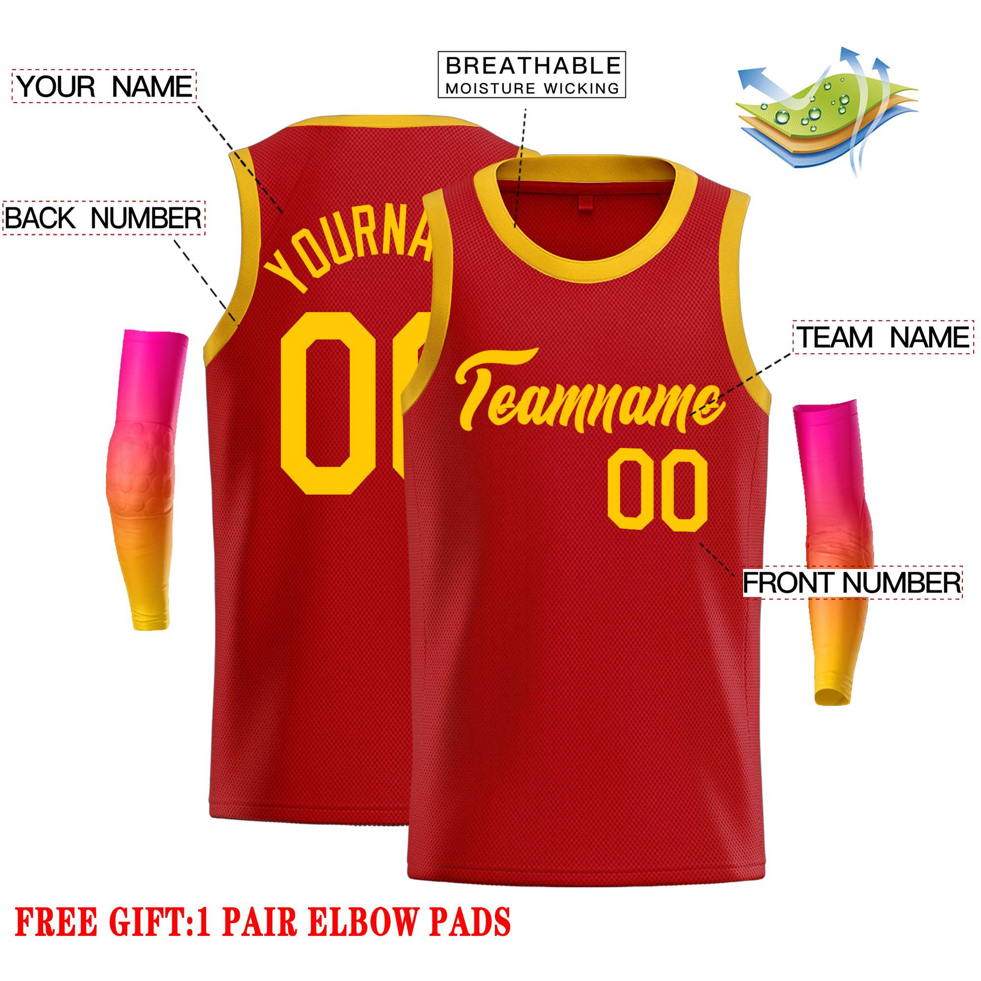 Custom Red Yellow Classic Tops Casual Basketball Jersey