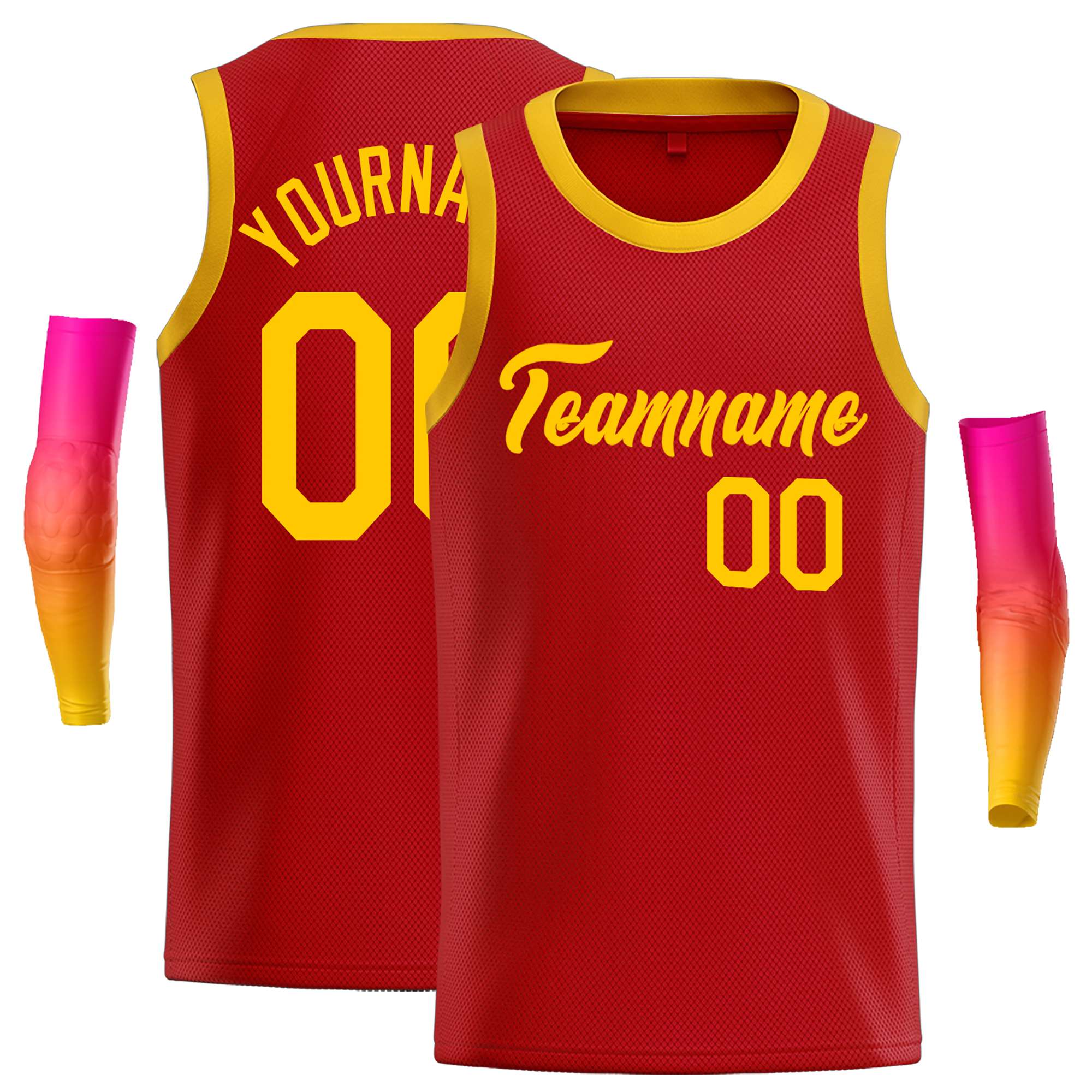 Maillot de basket-ball décontracté, haut classique jaune rouge personnalisé