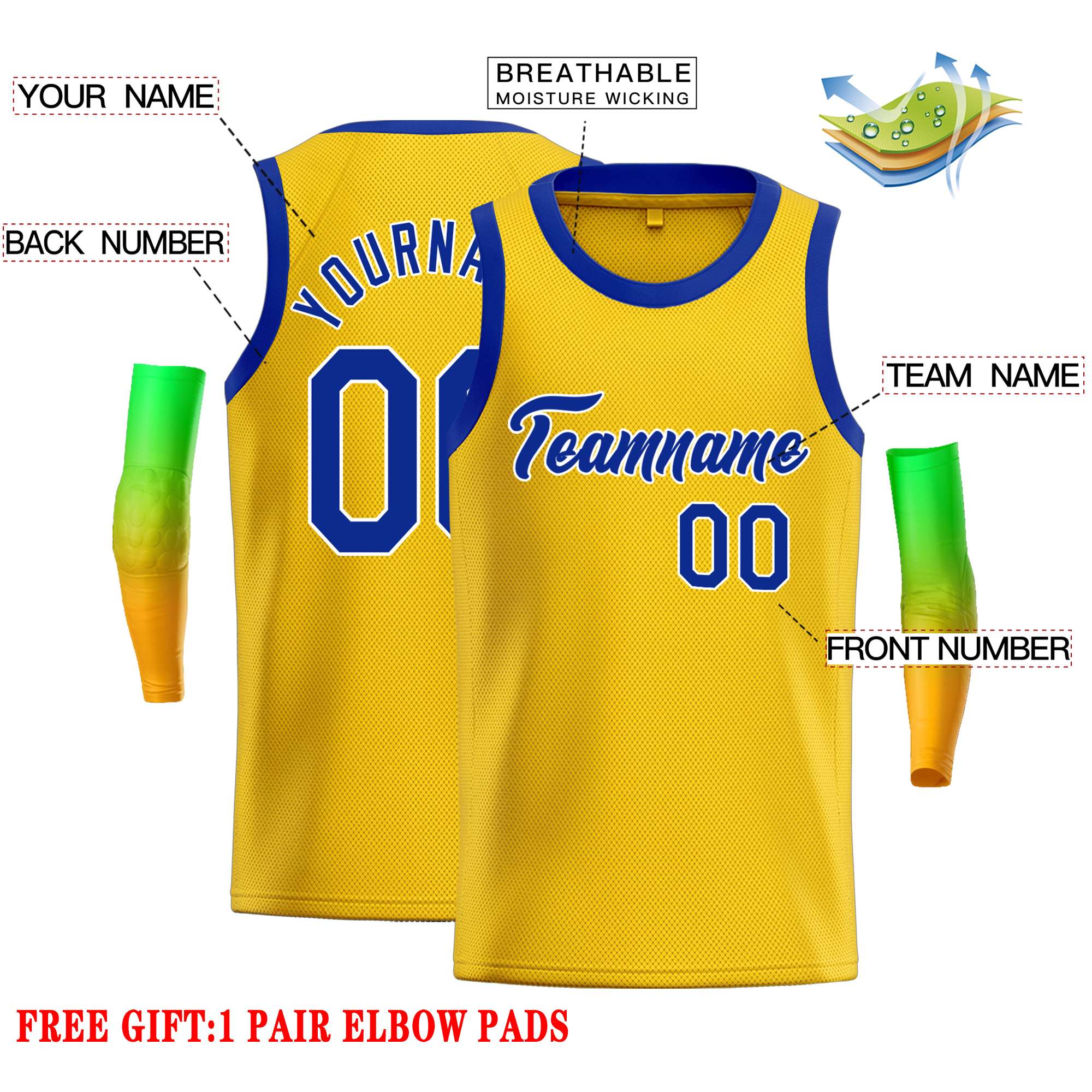 Custom Yellow Royal-White Classic Tops Casual Basketball Jersey