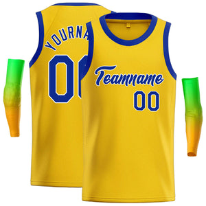 Maillot de basket-ball décontracté, haut classique jaune Royal-blanc personnalisé