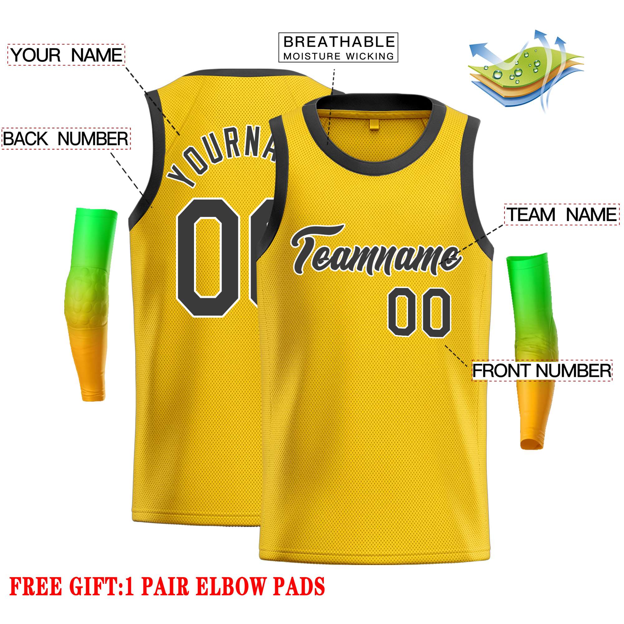 Custom Yellow Black-White Classic Tops Casual Basketball Jersey