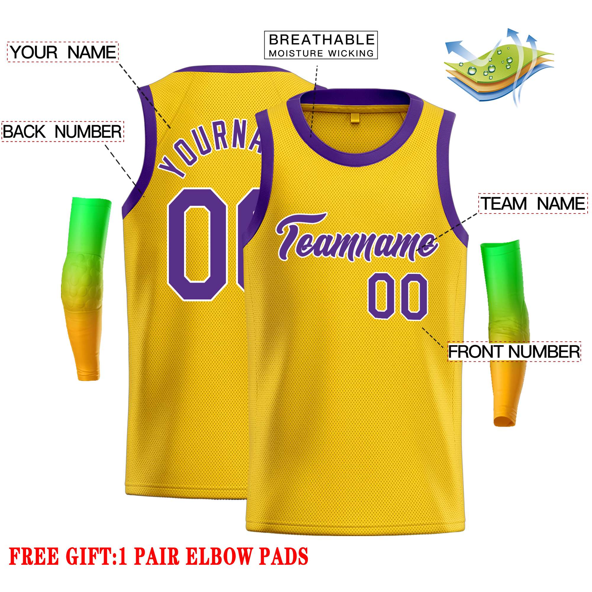 Custom Yellow Purple-White Classic Tops Casual Basketball Jersey