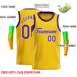 Maillot de basket-ball décontracté, haut classique jaune violet-blanc personnalisé