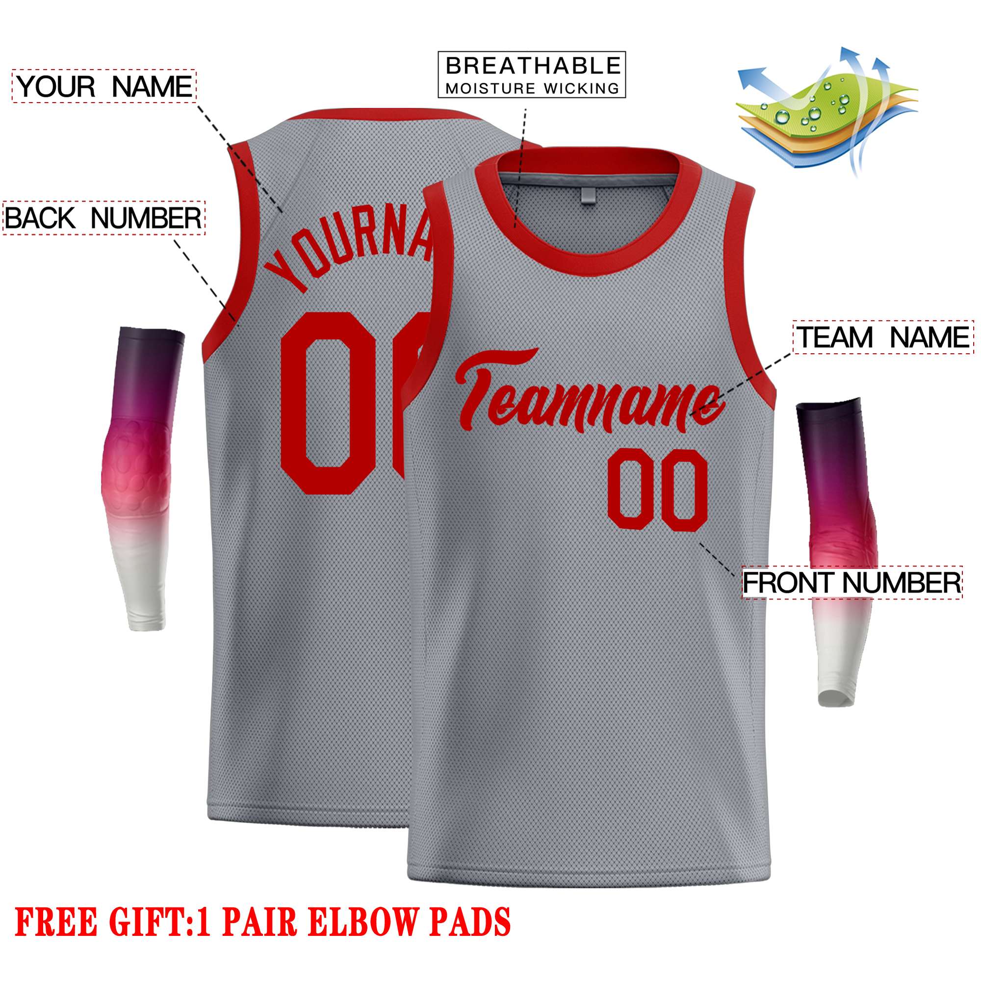 Custom Dark Gray Red Classic Tops Casual Basketball Jersey