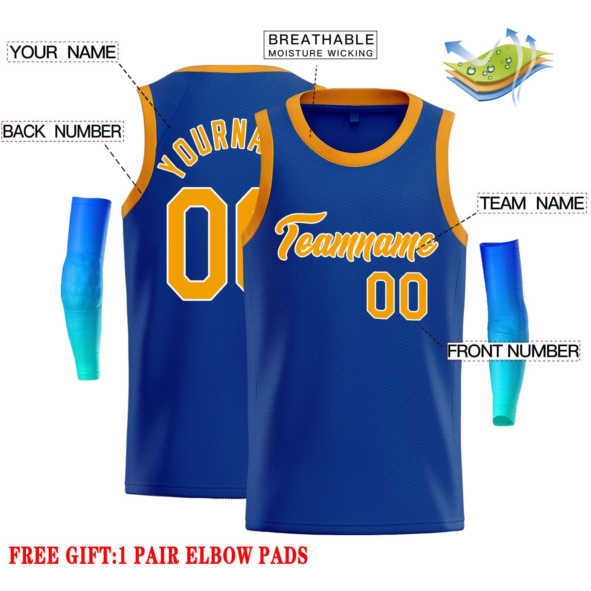 Custom Royal Yellow-White Classic Tops Casual Basketball Jersey