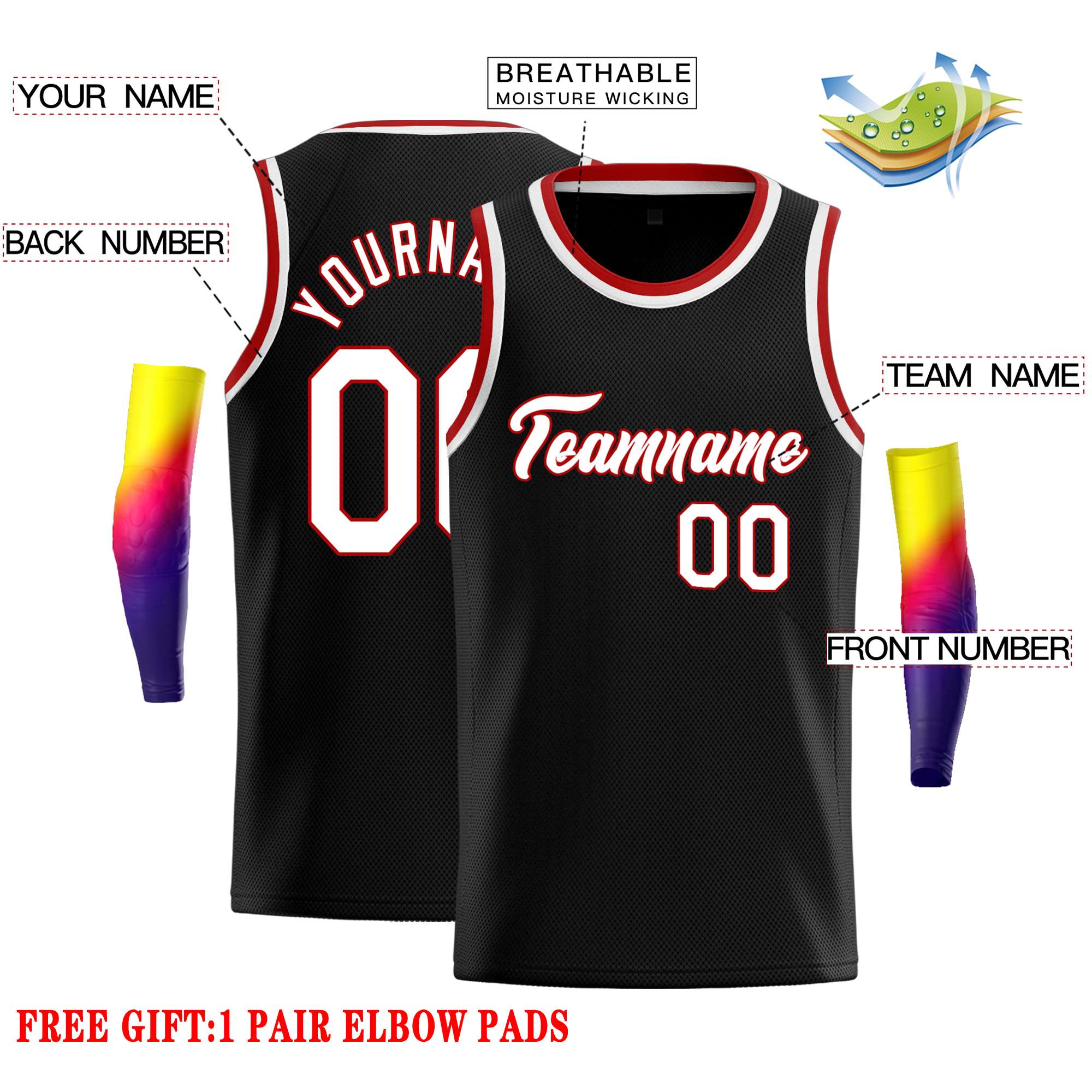 Custom Black White-Red Classic Tops Casual Basketball Jersey