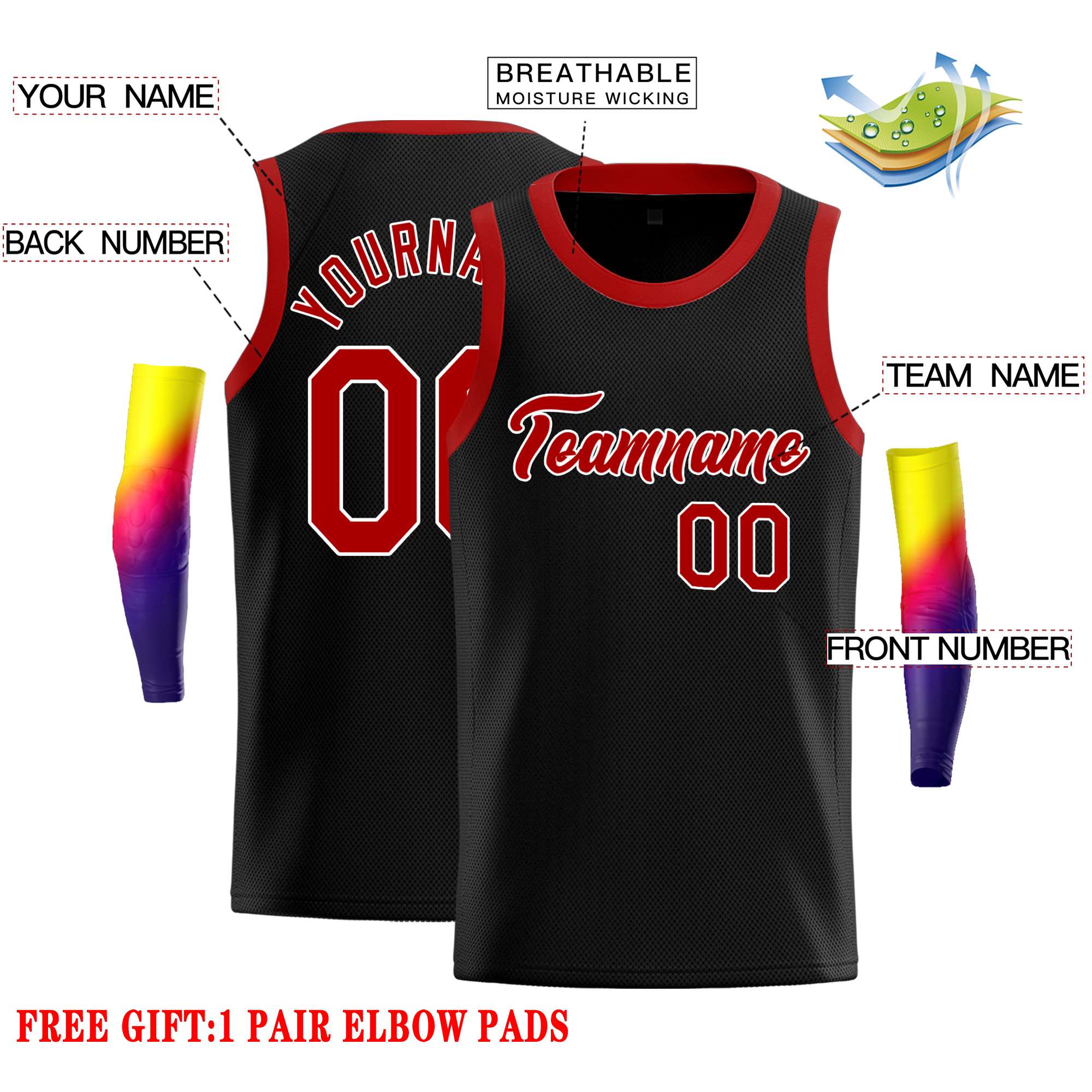 Custom Black Red-White Classic Tops Casual Basketball Jersey