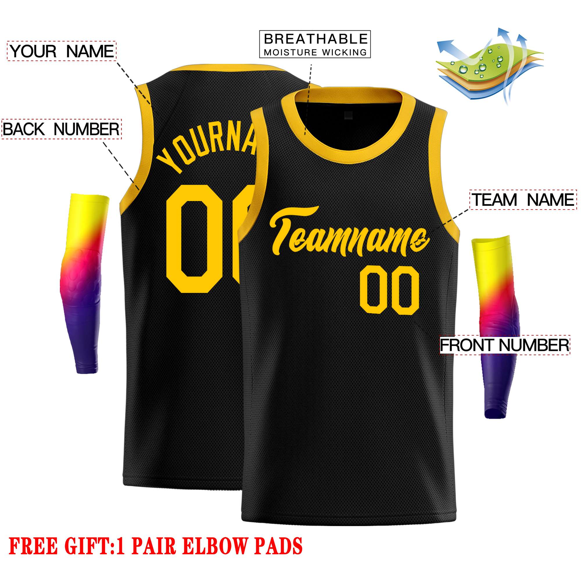 Custom Black Yellow Classic Tops Casual Basketball Jersey