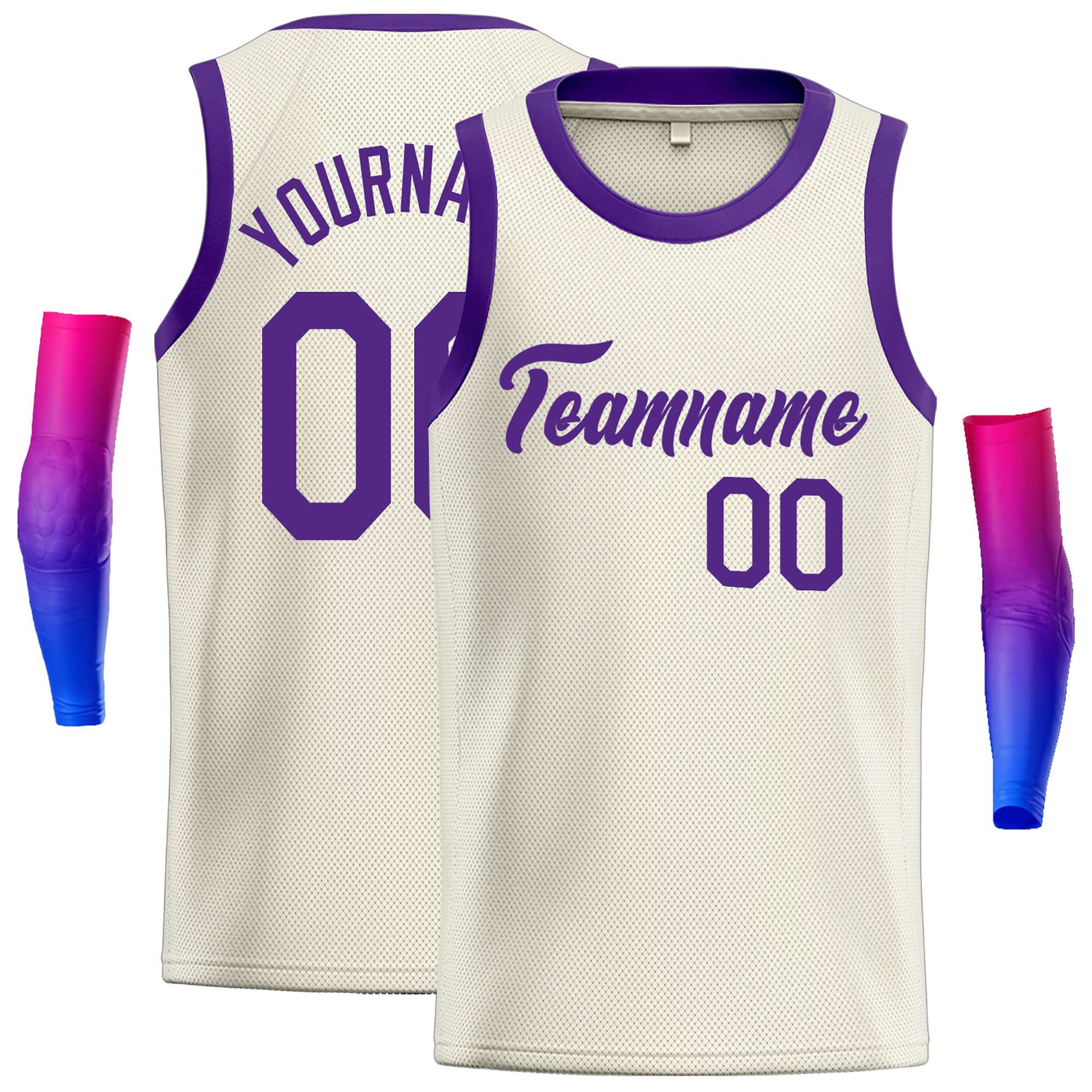 Maillot de basket-ball décontracté, haut classique violet crème personnalisé