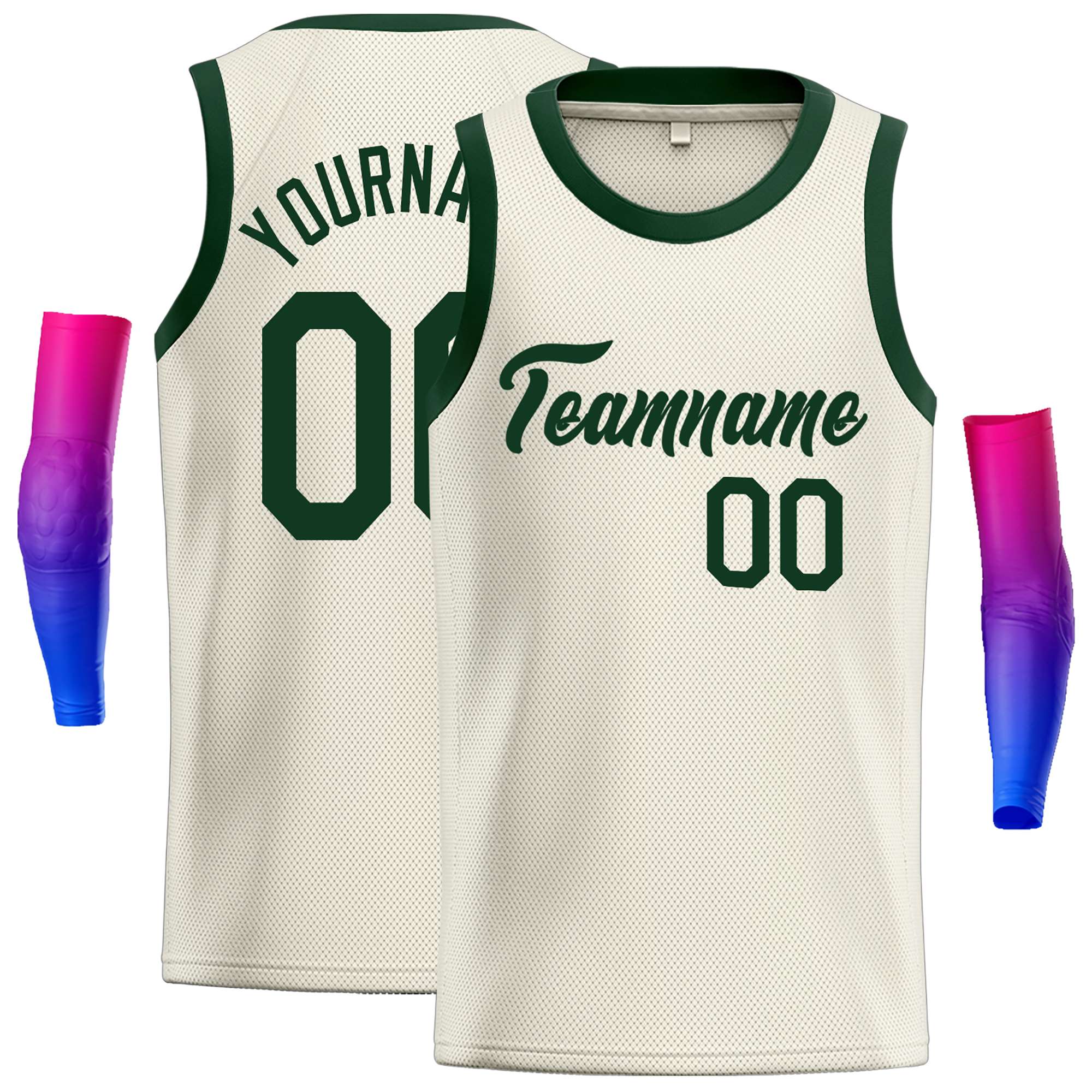 Custom Cream Green Classic Tops Casual Basketball Jersey