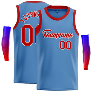 Maillot de basket-ball décontracté, personnalisé, bleu clair, rouge-blanc, hauts classiques