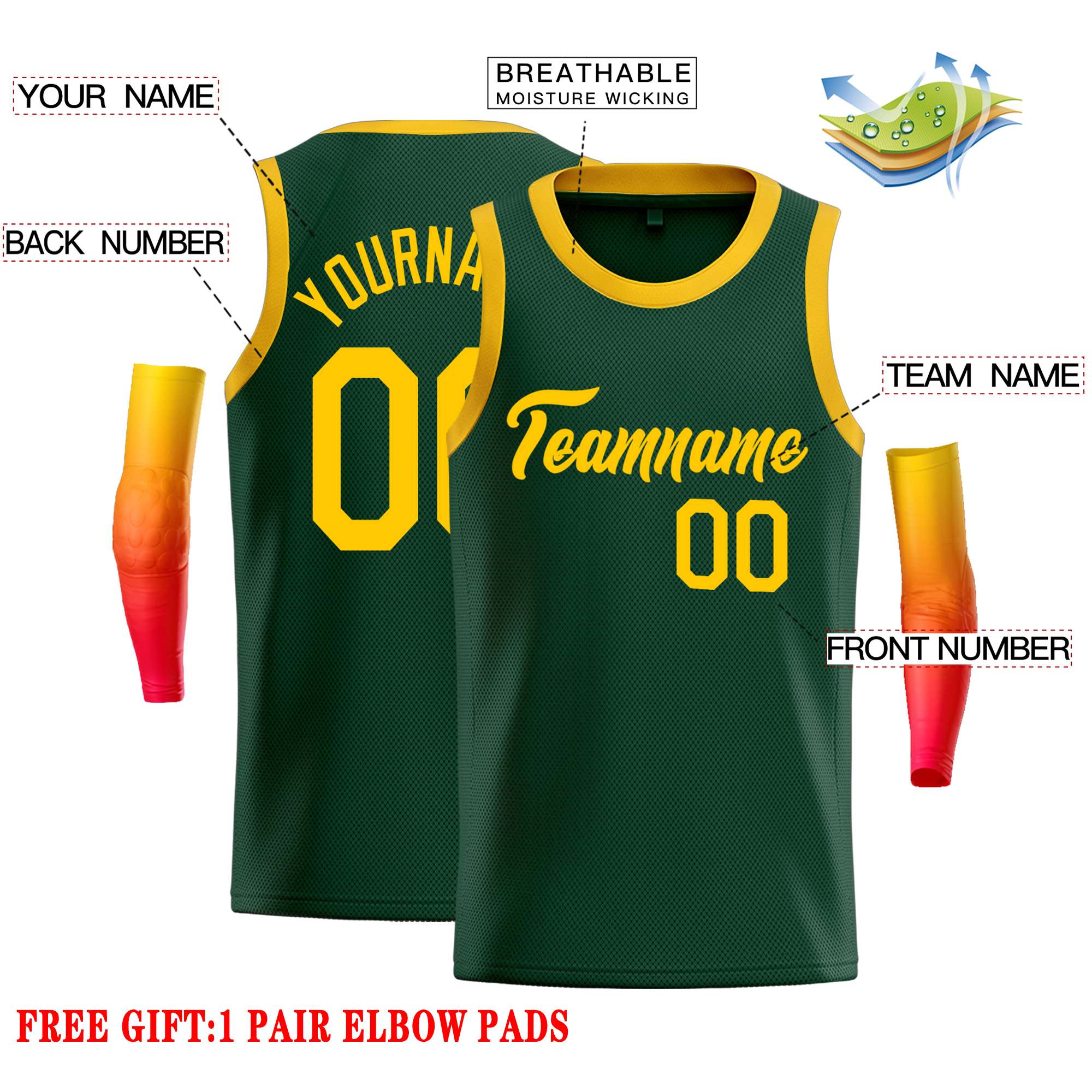 Maillot de basket-ball décontracté, haut classique jaune vert personnalisé