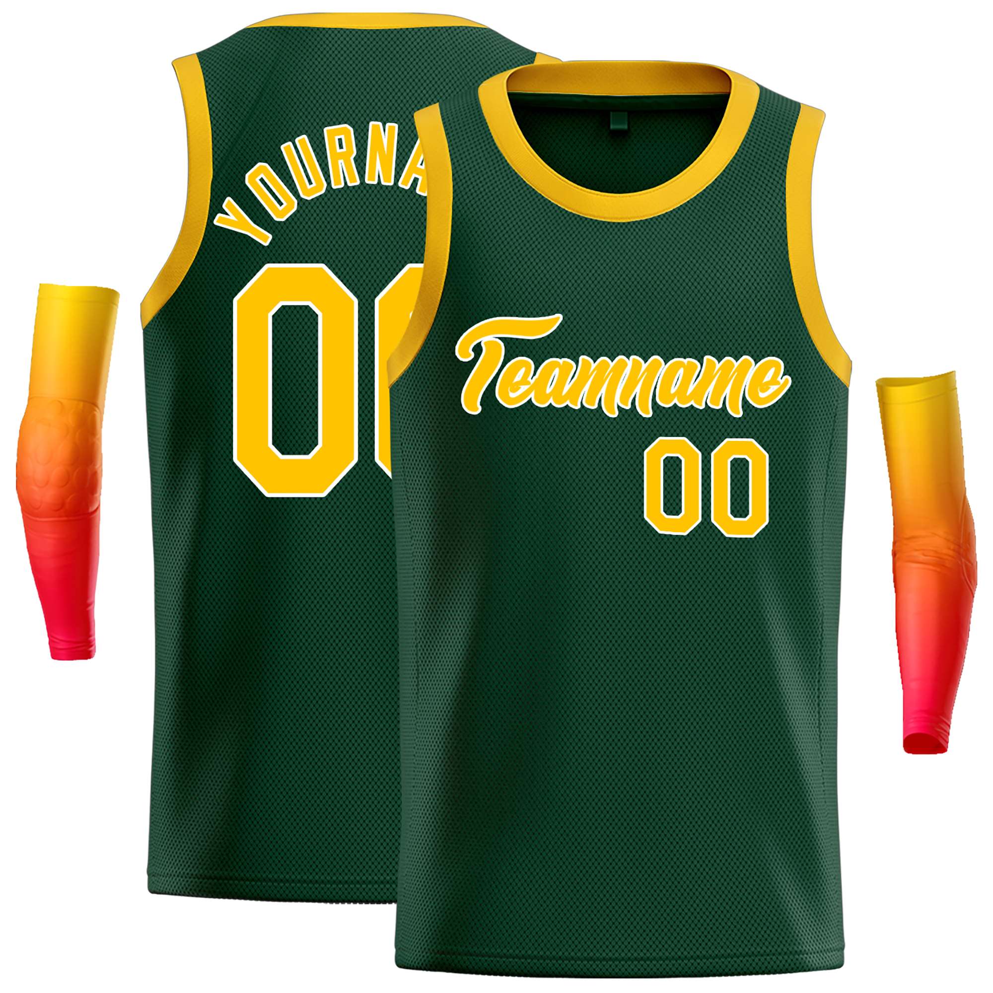 Maillot de basket-ball décontracté, haut classique personnalisé vert jaune-blanc