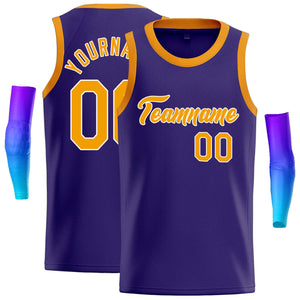 Custom Purple Yellow-White Classic Tops Casual Basketball Jersey