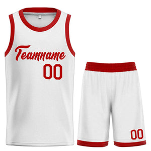 Uniforme de sport personnalisé blanc et rouge, ensembles classiques de basket-ball