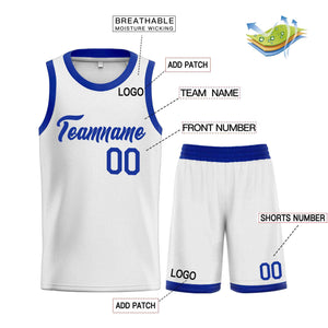 Uniforme de sport Royal Heal blanc personnalisé, ensembles classiques de maillot de basket-ball