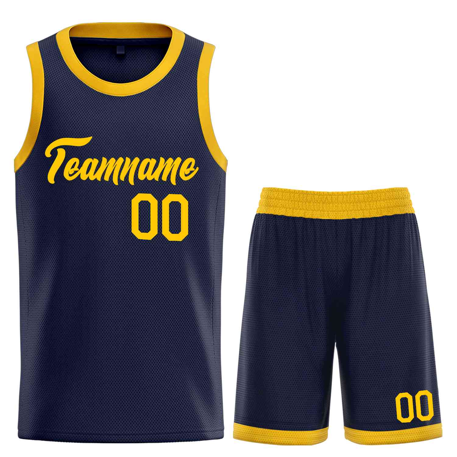 Uniforme de sport personnalisé jaune marine, ensembles classiques de basket-ball, maillot de basket-ball