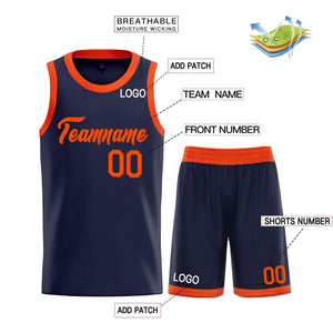 Custom Navy Orange Heal Sports Uniform Classic Sets Basketball Jersey