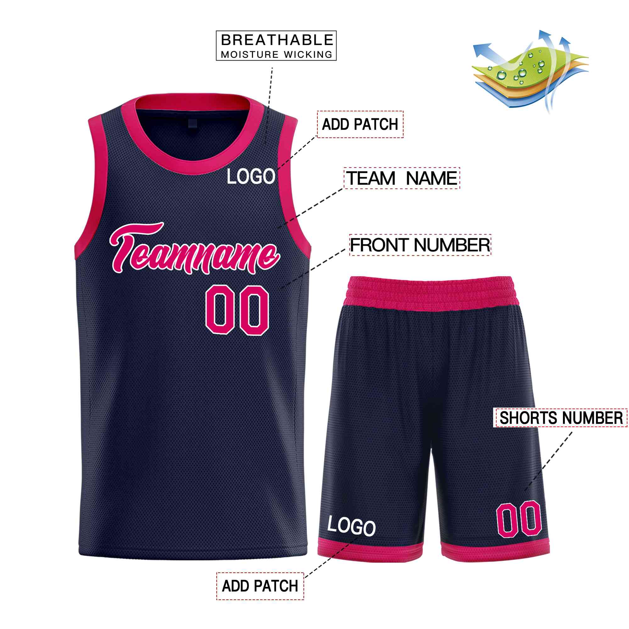 Custom Navy Pink Heal Sports Uniform Classic Sets Basketball Jersey