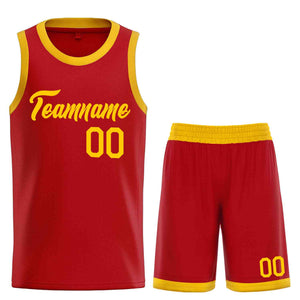 Uniforme de sport de guérison jaune rouge personnalisé, ensembles classiques de maillot de basket-ball