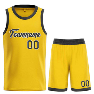 Uniforme de sport personnalisé jaune marron-blanc, ensembles classiques de basket-ball, maillot de basket-ball