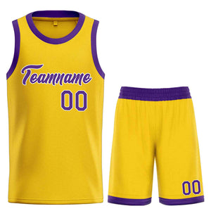 Uniforme de sport personnalisé jaune violet-blanc, ensembles classiques de basket-ball, maillot de basket-ball