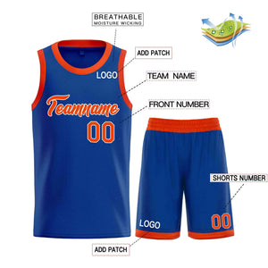 Uniforme de sport de guérison Royal Orange-blanc personnalisé, ensembles classiques, maillot de basket-ball