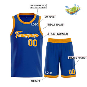 Uniforme de sport personnalisé Royal jaune-blanc, ensembles classiques de basket-ball, maillot de basket-ball