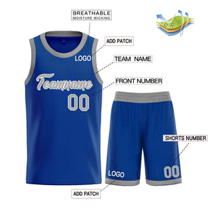 Uniforme de sport de guérison Royal gris-blanc personnalisé, ensembles classiques, maillot de basket-ball